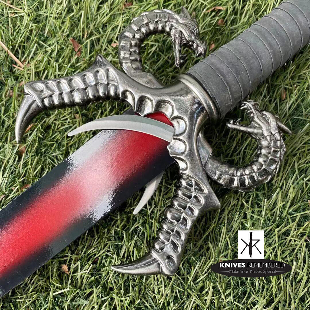 Double Dragon Blade Master Fantasy Sword Dagger with Wooden Display Plaque