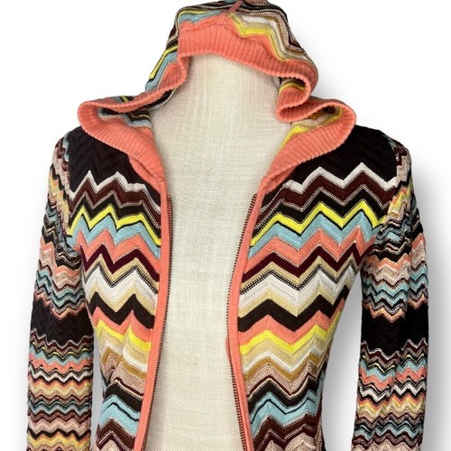 Missoni Sweater Zig Zag Zip Up Cardigan Peach VTG M for Target Size L fits S M - Picture 6 of 7