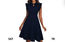 Ranphee Women Summer Bow Tie Neck Floral A Line Fit & Flare Work Dresses,Navy, M