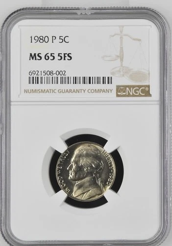 1980-P Jefferson Nickel, NGC MS-65, 5FS, Full Steps