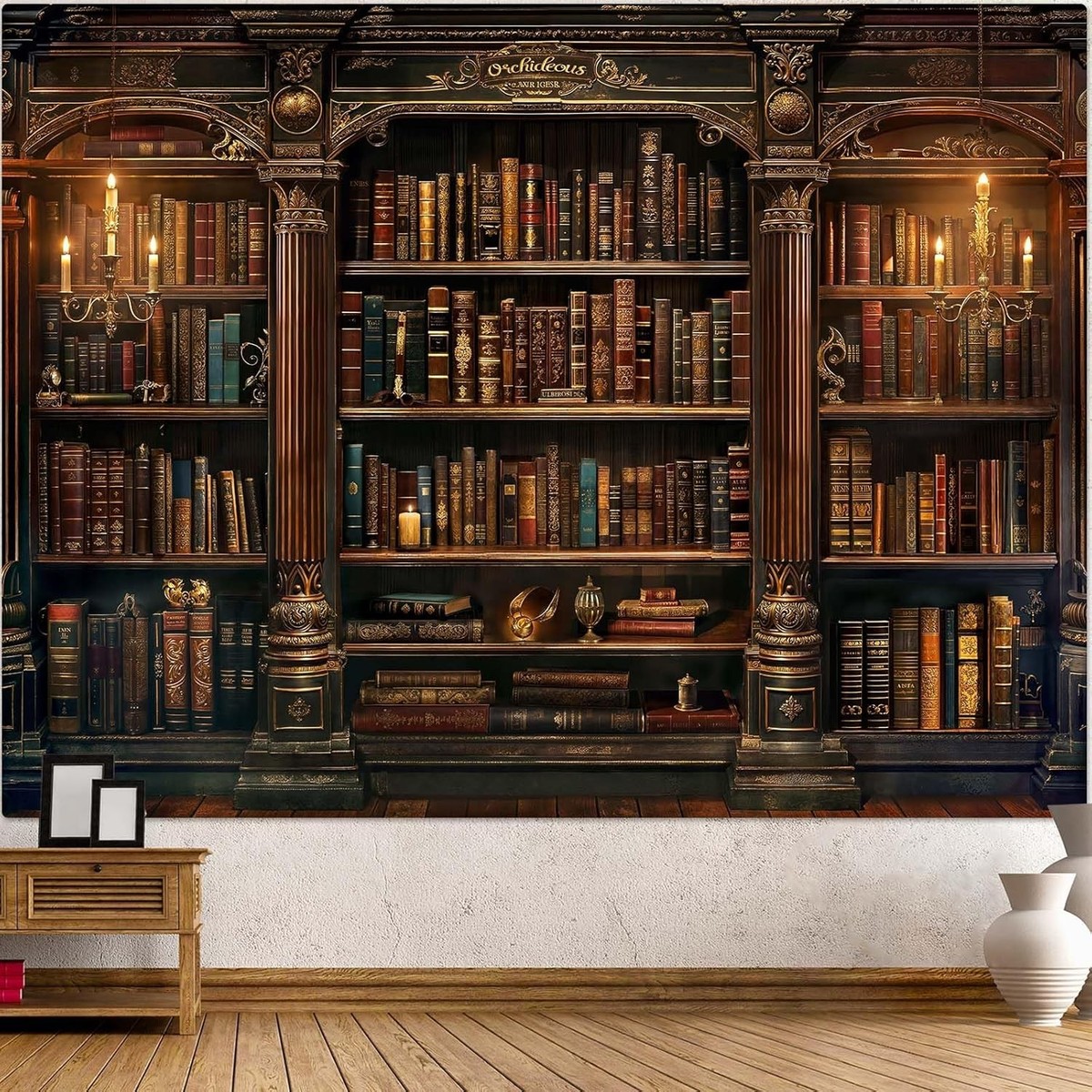 Accnicc Vintage Bookshelf Tapestry Medieval Art 60L