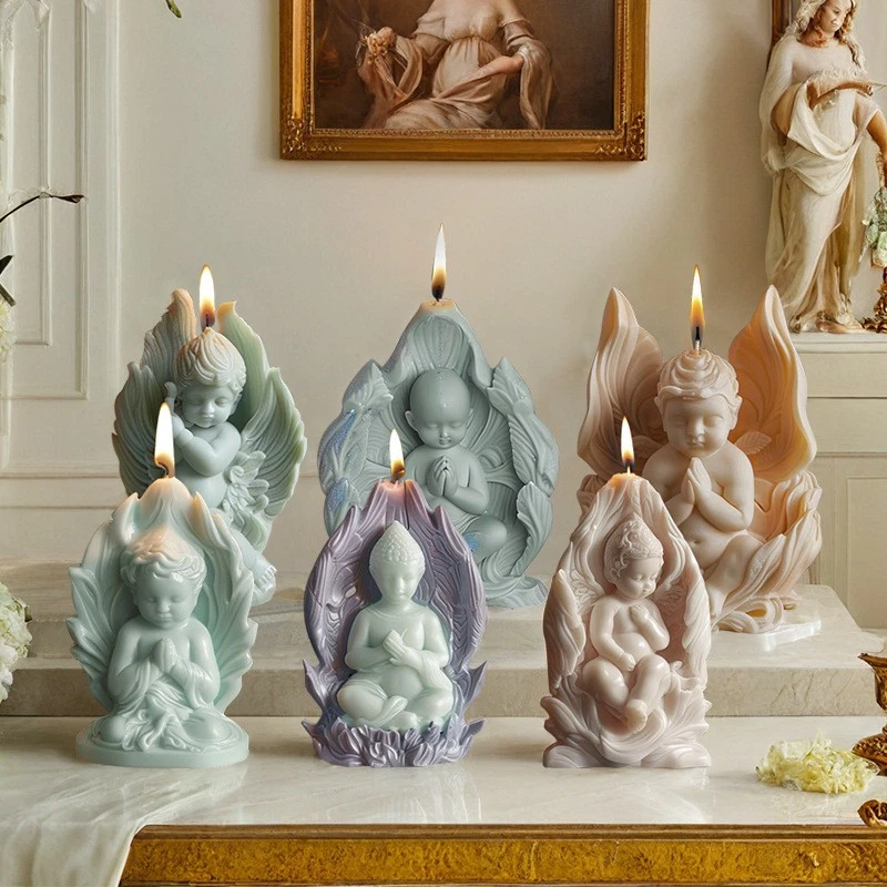 Molde para velas Little Angel silicona hormigón yeso reutilizable decoración del hogar molde hágalo usted mismo Foto 3 de 4