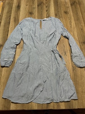 Hollister Dress Women's Size Large Blue White Long Sleeve Striped Tie Waist  | eBay