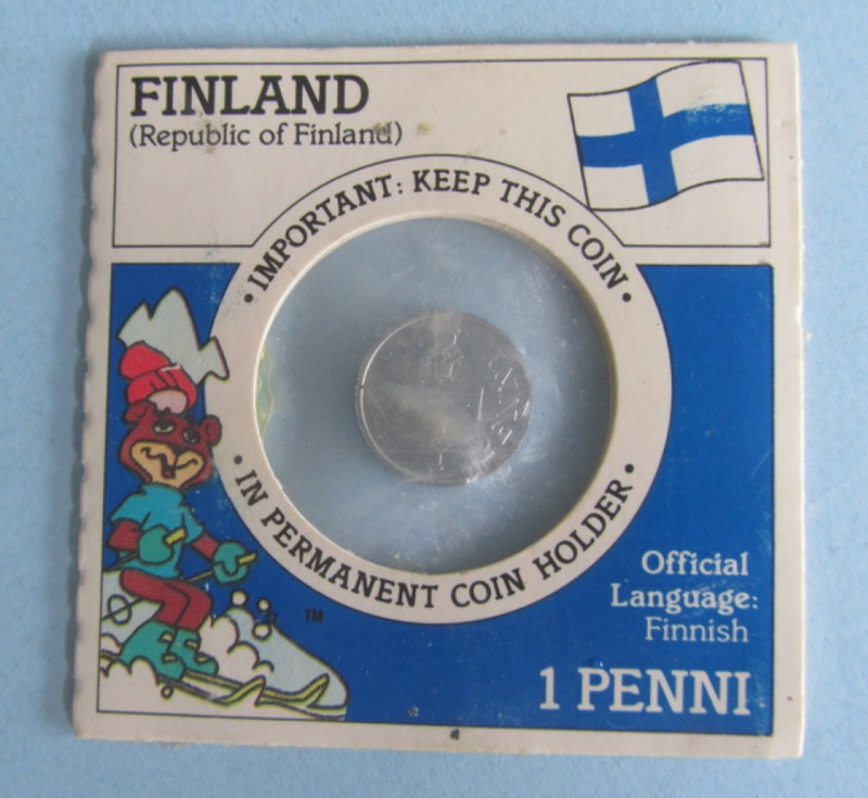 1979 Finland 1 Penni Uncirculated in coin holder - POST cerial Premium