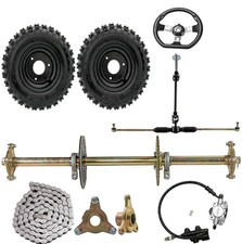 32" Go kart Rear Live Axle Kit 6" Wheels Steering Wheel Assembly Cart ATV Trike
