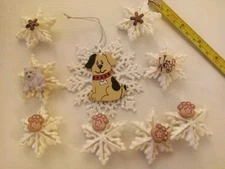 Dog Christmas Ornaments Doggy Pooch Snowflakes Paws