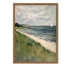 Vintage Coastal Sailboat Wall Art, Ocean Beach Landscape Wall Decor Painting ...