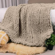 Chunky Knit Throw Blanket 50" X 60", 100 Hand Made Large Chenille Loop Yarn ...