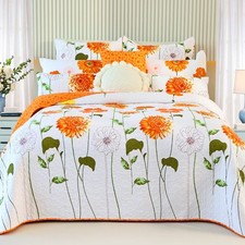 KOZINAP Cotton Bedding Set Queen Orange Dahlia, Reversible, Soft Brushed, ...