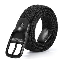 Women Braided Elastic Belt - Women Fit Waist: 28"-41" Black Belt black Buckle