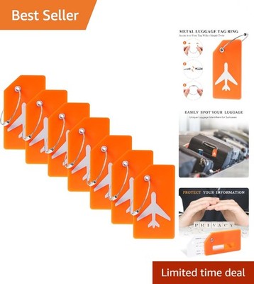 7-Pack Vibrant Silicone Luggage Tags with Stainless Loop - TSA Approved, Orange