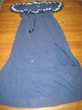 Vince Camuto Womens L Maxi Dress Navy Blue 100% Cotton Cottage Core Peasant