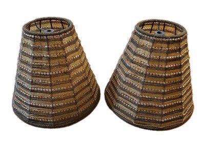 Vintage Lot Of 2 Glass Seed Beaded Lamp Shades Retro 8 X 9 Inches