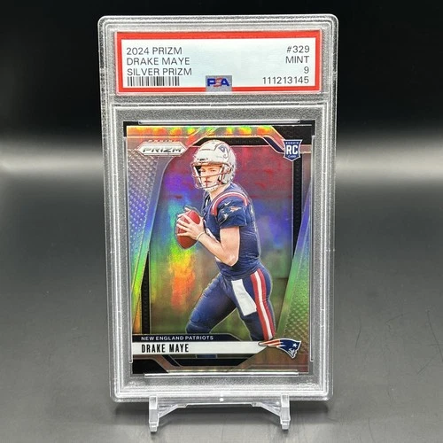 Drake Maye 2024 Panini Prizm Silver Prizm Rookie (RC) #329 PSA 9 Patriots