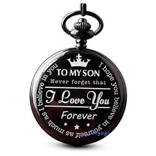 Engraved Pocket Watch to Son I Love You Gifts from a Mom Dad Birthday Black