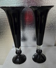 Black Glass Hand Blown Decorative 16" Vases Contemporary Style Qty 2