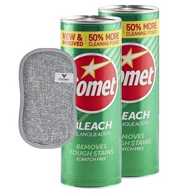 2 Comet Powder Cleanser with Bleach | Bathroom Cleaner with Sponge