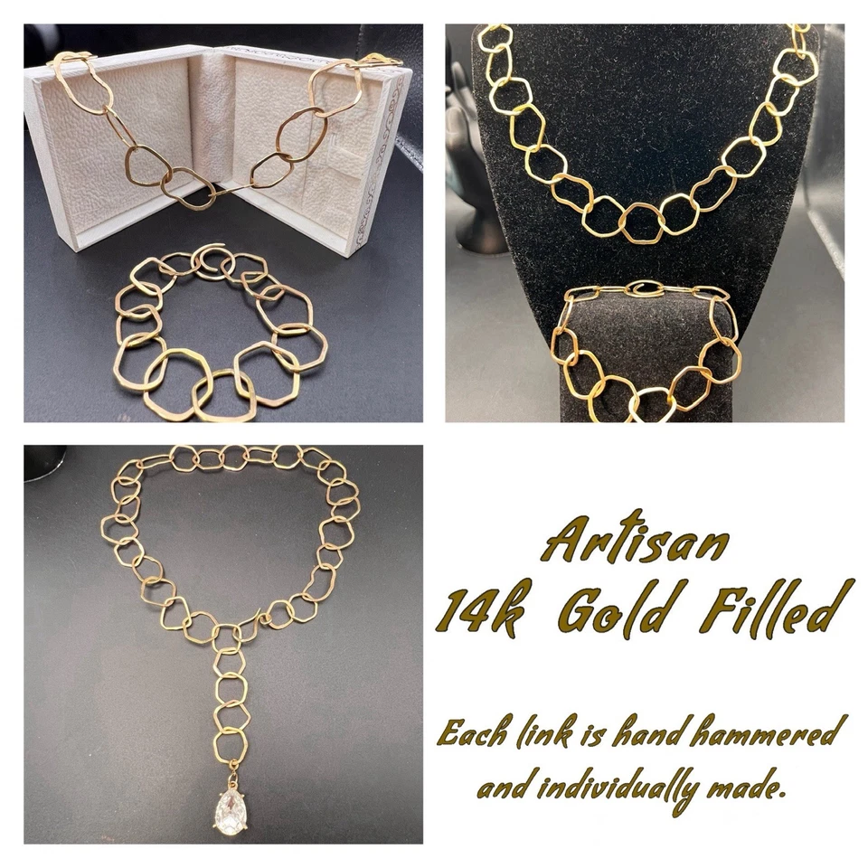 Una GRAN declaración, ¡pero cómoda! Juego de collar y pulsera artesanal relleno de oro de 14k Foto 2 de 4