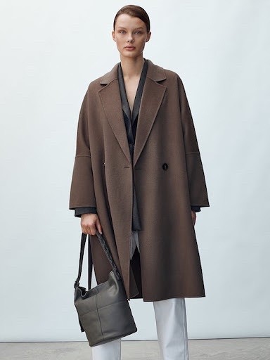 massimo dutti brown double faced wool coat with side slits size L RRP £299