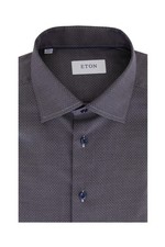 Men Eton Blue Pindot Sport Shirt Single Cuff Grey Stretch 40 15 3/4 Slim Fit