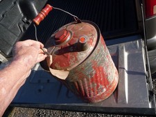 Vintage 5 Gallon Ribbed Galvanized Steel Metal Gas Can Painted Red