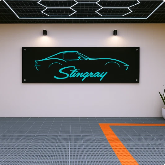 Bandera Corvette Stingray 71x24" - Decoración de pared de garaje para ventiladores Chevy Foto 3 de 4