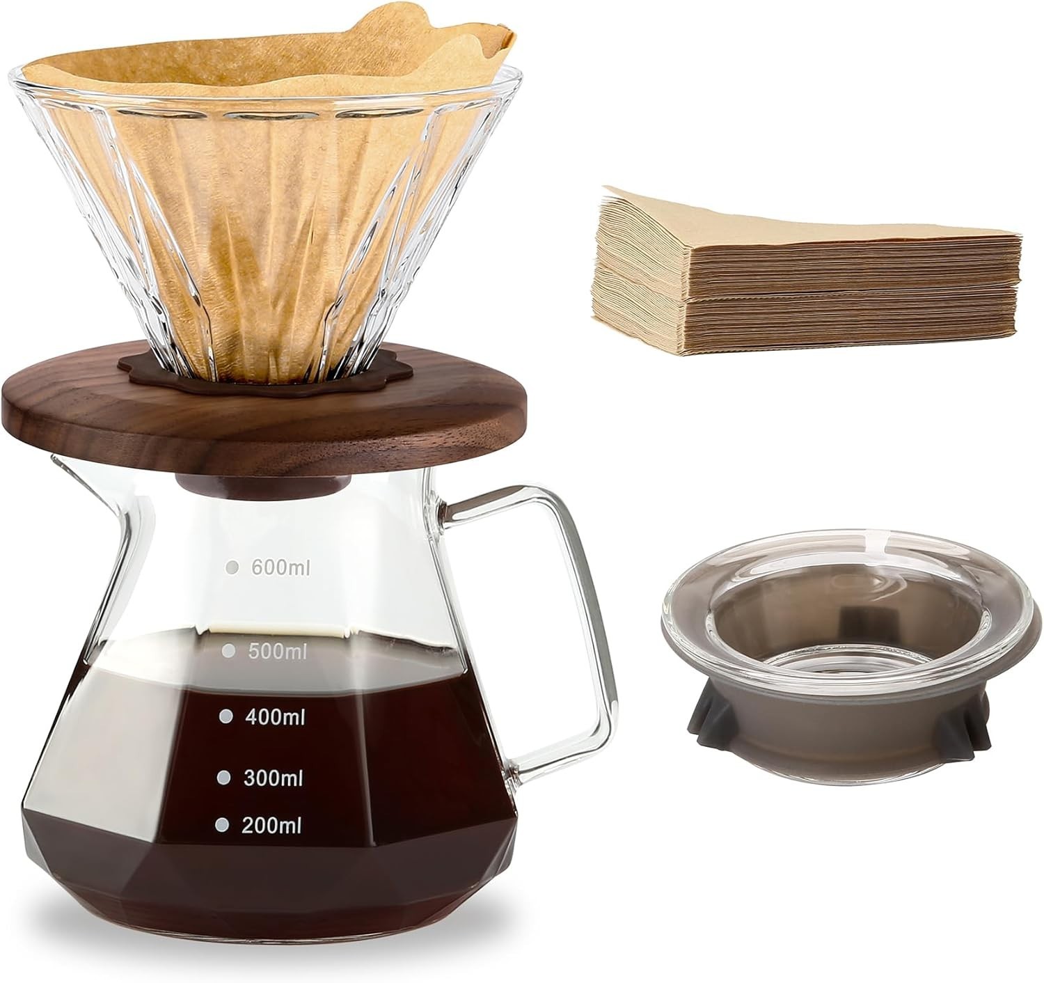 Pour over Coffee Maker, 20 Oz Borosilicate Glass Carafe with 100 Pcs 02 Pape...