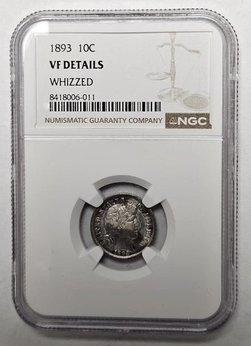 1893 P Philadelphia Barber Dime 10c NGC VF Details Whizzed
