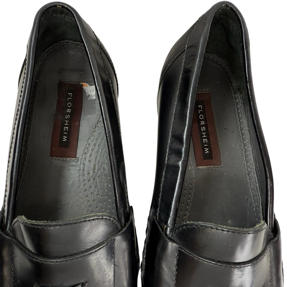 Mocasines Florsheim Campbell Borla Hombres Talla 11 D Cuero Negro Sin Cordones Preppy Foto 3 de 4
