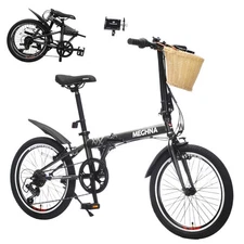 20'' Folding Bike for Adults w Basket Dual V-Brake Portable Compact Bicycle 