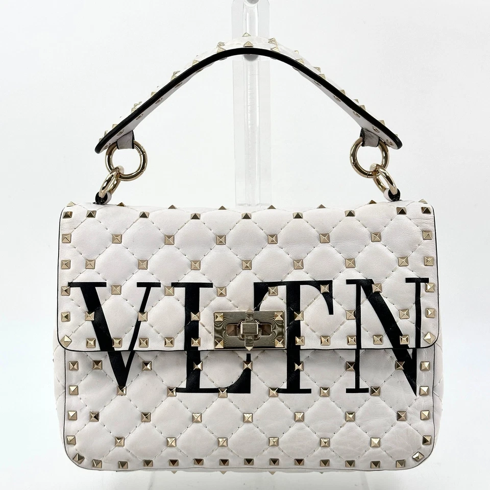 Bolso de hombro mediano Valentino Garavani VLTN Rockstud Candystud de cuero blanco Foto 3 de 4