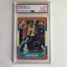 Clark Kellogg PSA 7 NM 1986 Fleer #58 Autographed RC