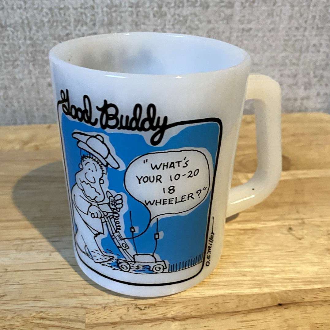 Taza de vidrio de café vintage Good Buddy Animation, dibujos animados decorados pintados, 10 oz
