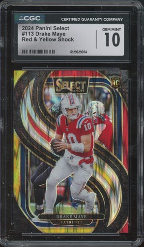 2024 Panini Select Red & Yellow Shock #113 Drake Maye RC Rookie Gem Mint CGC 10