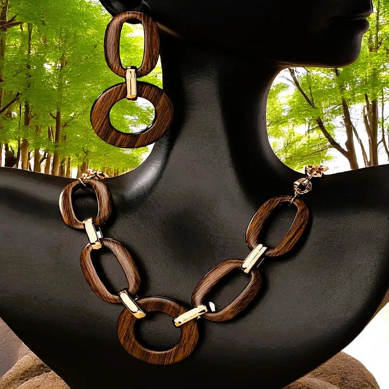 Conjunto de Joyas Collar y Pendientes Exagerado Resina Acuñada Geométrica Foto 3 de 4