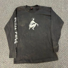 Vintage 1998 Fashion Victim Bettie Page Long Sleeve Black T-Shirt Medium USA