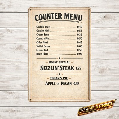 Diner Menu Restaurant Metal Sign Retro Kitchen Home Cafe Wall Art Decor 8x12