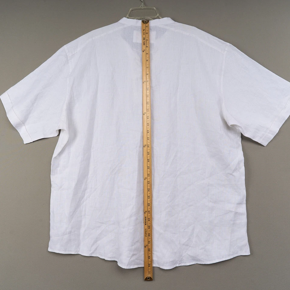 Inserch Linen Shirt Mes 3XL White Short Sleeve V-Neck Lace-Up Popover - Image 4 of 4