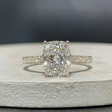 3Ctw Elongated Cushion Cut Moissanite 10K White Gold Hidden Halo Engagement Ring