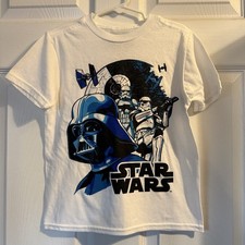 Star Wars Graphic T-Shirt Boys XS White Darth Vader Stormtrooper Crewneck NWT