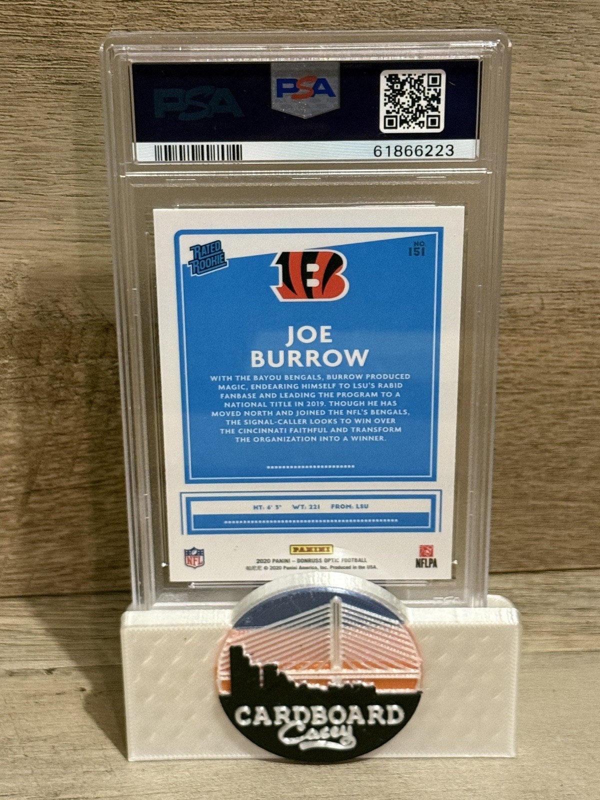 2020 Panini  Donruss Optic Joe Burrow Rated Rookie Card PSA 10 Bengals RC view 2