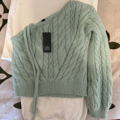 Wild Fable Women's Dark Green Off-the-Shoulder Sweater Size S Cable Knit