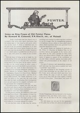 RIM-TYPES OF OLD PEWTER PLATES. AN ORIGINAL ARTICLE FROM THE CONNOISSEUR, 1919.