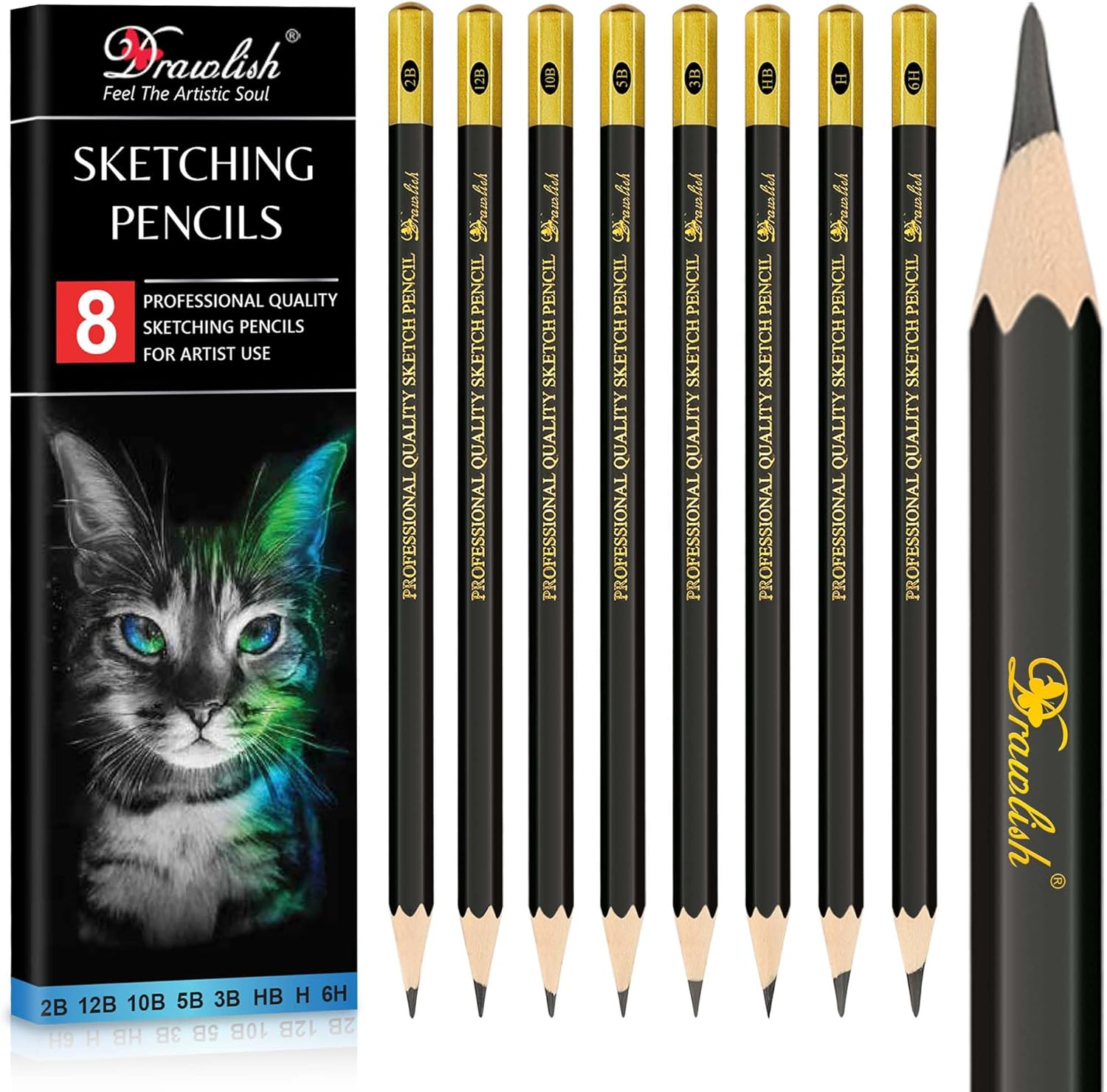 Sketching Pencil Set 8 Pack 12B–6H Drawing Art Pencils for Artists Kids & Beginn