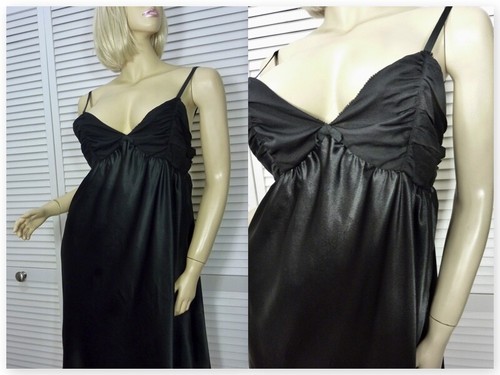 NWT Vera Wang Nightgown MEDIUM Black Knee Length Chiffon Bodice Satin - Picture 5 of 12