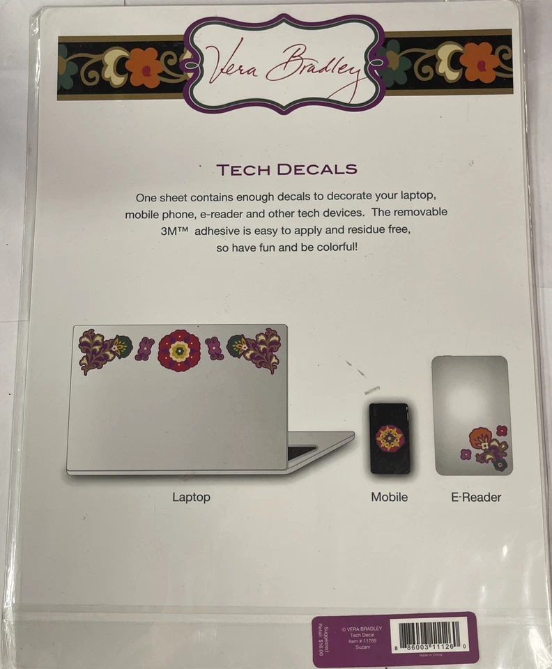 Vera Bradley TECH DECALS in SUZANI sheet of stickers/decals - Image 2 of 2