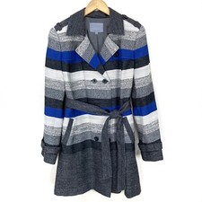 Classique Entier Striped Blue Gray Trench Coat Jacket Wool Blend Women’s Xl Nwot