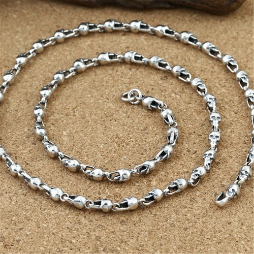 Sterling Silver Skull Chain, 925 Silver Skull Chain Necklace, Skull Head Chain - Picture 2 of 4
