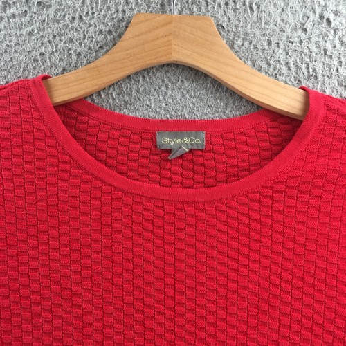 Style & Co Sweater Womens Large Red Crew Neck Longsleeve Curved Hem Casual NEW - Picture 3 of 16