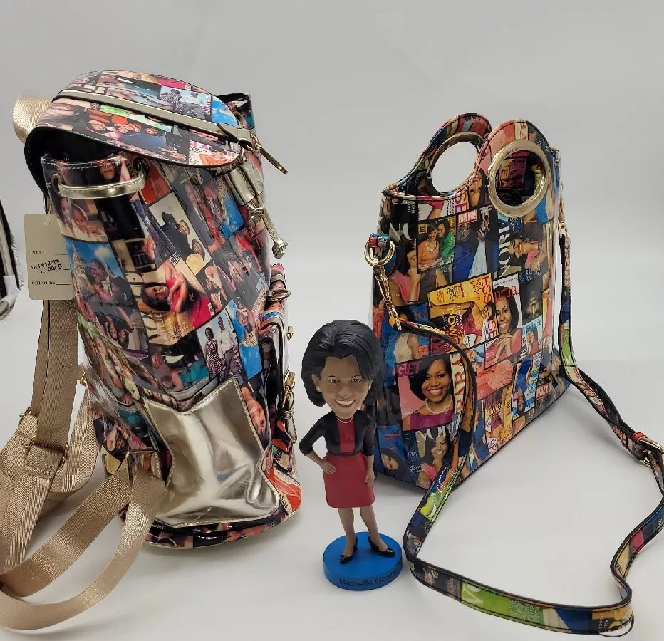 Barack Michelle Obama Family Handbag Backpack Purse Collage Bobblehead Lot